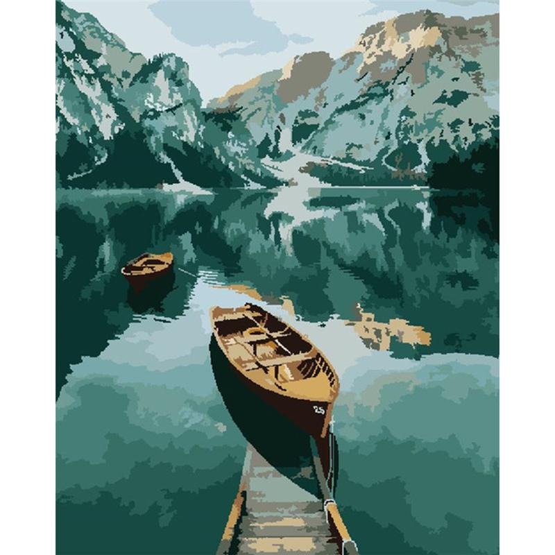 Full Round Drill DIY Diamond Painting Boat Full Round Drill Lake Scenery Embroidery Cross Stitch Home Decor Gift