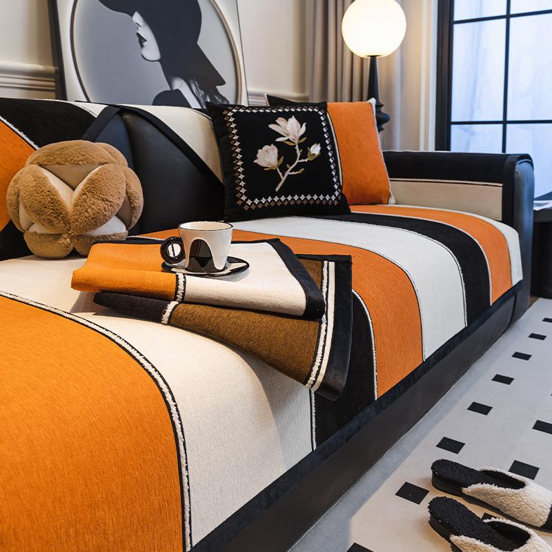 Полосатая подушка для дивана, универсальная для всех сезонов, нескользящая и грязеотталкивающая подушка для сиденья Новый чехол для кожаного дивана Ткань-покрывало-полотенце