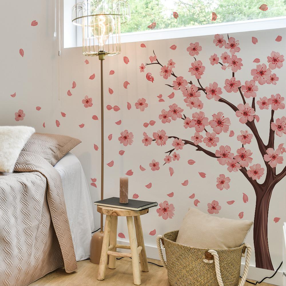 2 шт. акварельные ветки деревьев персиковый цвет птица спальня гостиная домашний фон украшение настенные наклейки