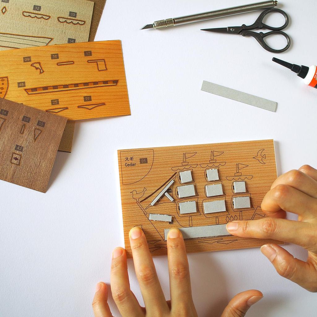 KINOWA "Парусник" Дерево-Бумага-Искусство Оригинальный Набор Ручной Работы Транспортное Средство Сделано в Японии