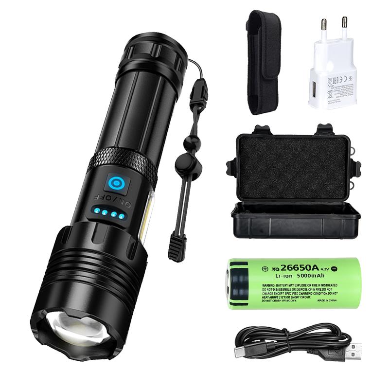 Aluminum Alloy Rechargeable P70 Flashlight High Power Waterproof Torch Light Zoomable with Storage Box Handheld Flash Light