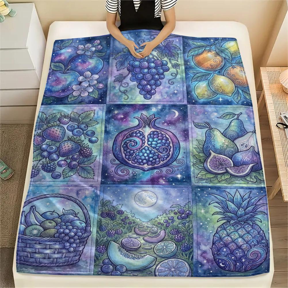 1Pc Dreamy Fruits Print Flannel Blanket, High quality Comfortable for All Seasons, Home Decor, Warmth and Comfort, Perfect for Christmas Gifts 39
