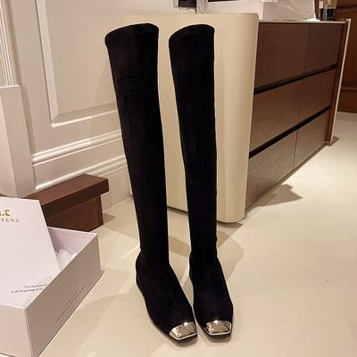 Современные сапоги выше колена на квадратном каблуке, зимние туфли без застежек с квадратным носком для женщин, горячая распродажа 2024 года, новинка, женские сапоги на среднем каблуке