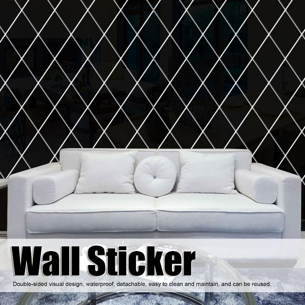 Acrylic Rhombic Mirror Wall Sticker Black Self Adhesive Mirror Tile  Home Wall