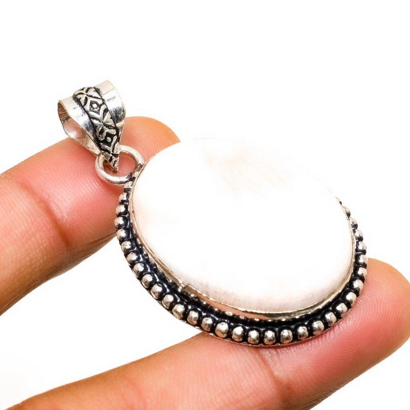 Scolecite Gemstone Handmade 925 Silver Plated Jewelry Pendant 1.89"