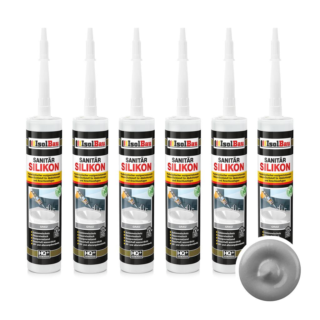 IsolBau Sanitary Silicone Gray Sanitär Silikon 6 x 300ml