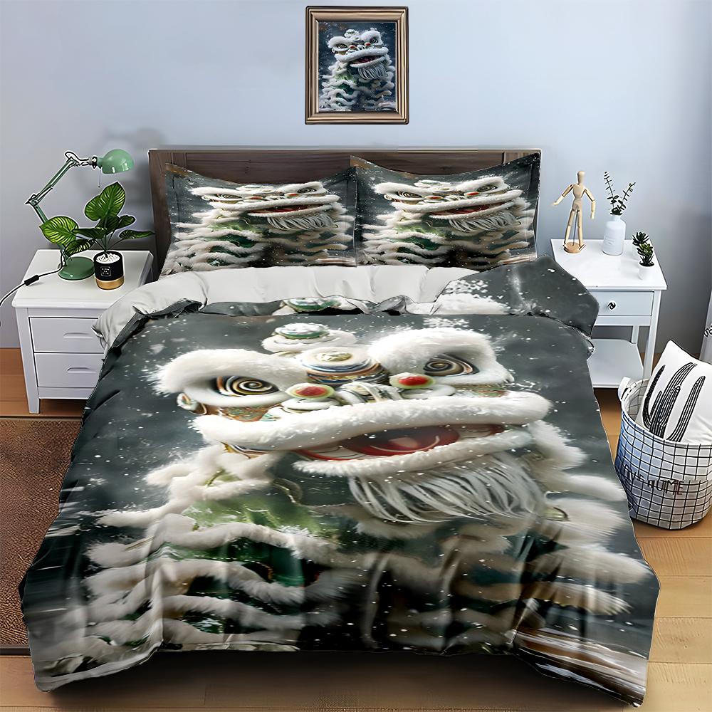 Lion dance motif. Bedding Duvet cover sets Duvet covers Pillowcases gifts (1 * Duvet Cover 2 * Pillowcases, without duvet insert)