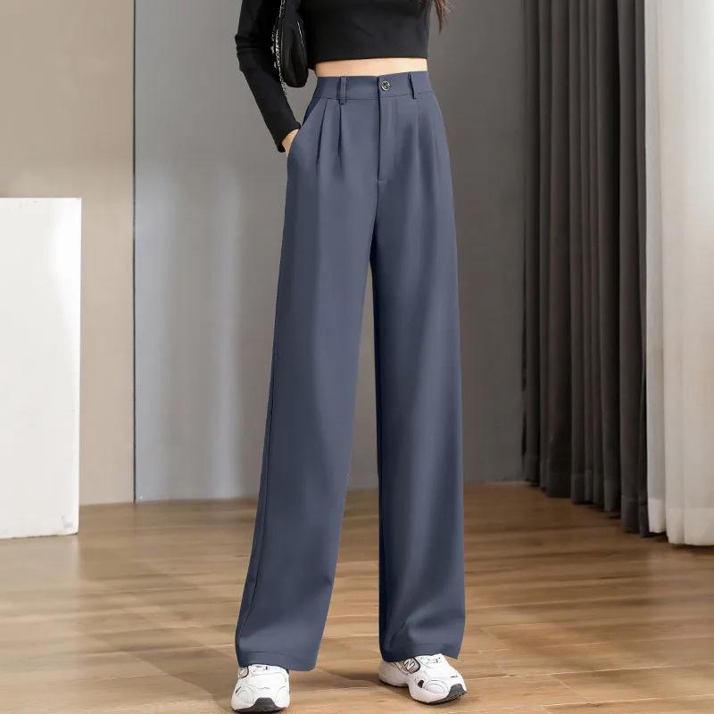 Премиальные повседневные брюки женские весна-лето новые прямые свободные однотонные широкие брюки