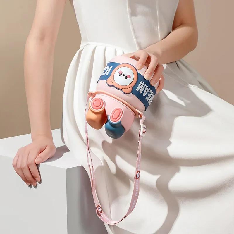 Большая емкость портативных детских вакуумных термосов для детей портативный ремень милый мультяшный термос бутылки для воды