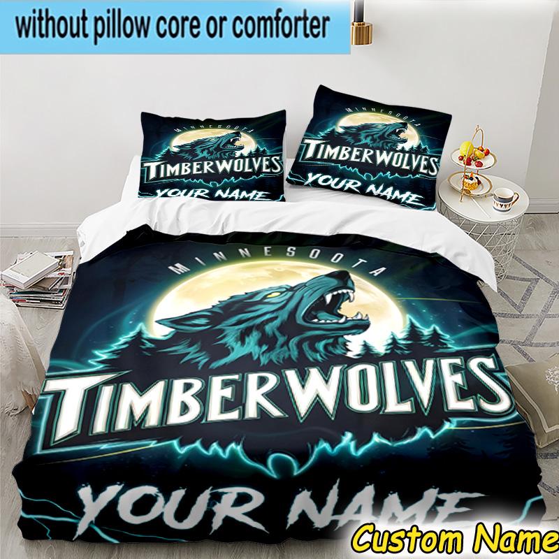 3pcs Custom Name Timberwolves Logo Bedding Set Includes 1 Duvet Cover & 2 Pillowcases for All Seasons Dormitory Home Decor Christmas gifts