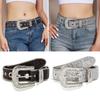 PU Leather Rhinestone Belt Bling Crystal Waist Belt Fashion Waistband Women