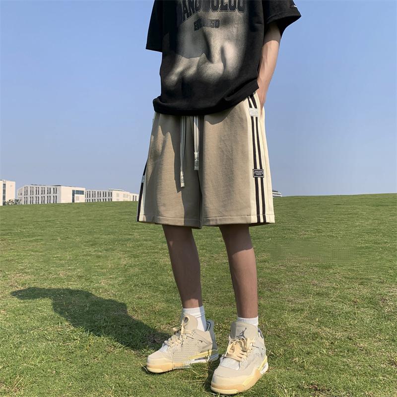 Forår Og Sommer Nye Trendy Alsidige Ensfarvede Stribede Shorts Mænds Løse Afslappede Sports Lige Y2K Shorts Mænds Store Størrelser