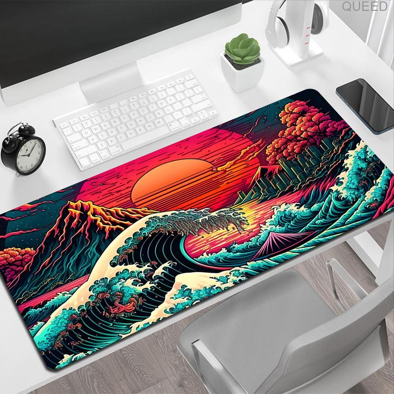 Black & White Japan Art Great Waves Mouse Pad Gaming XL HD New Mousepad XXL Playmat Office Computer Non-Slip Big Mice Pad