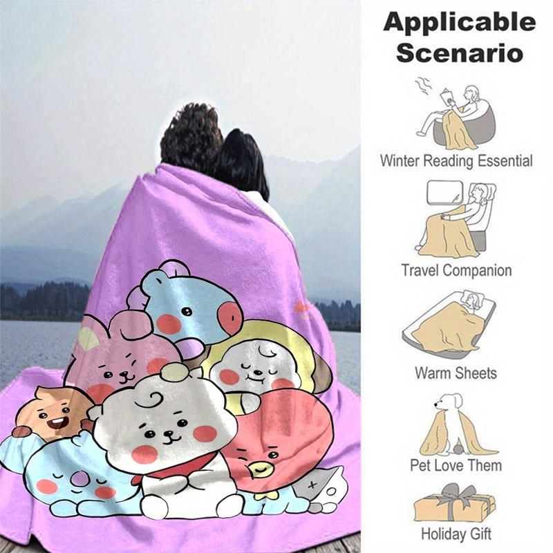 1pc, Cute Cartoon Characters Home Decor Flannel Blanket, Perfect Gift for Bedroom, Living Room, Travel, Camping, Car, Beach, Office Nap. Ideal as Sofa
