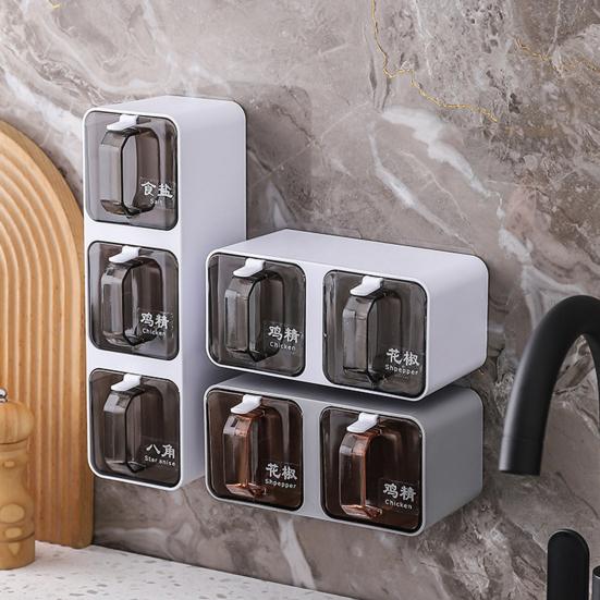 Настенные баночки для специй емкостью 300/600/900/1200 мл. Коробка-органайзер с ложкой. Экономия места на кухне. Товары для дома.