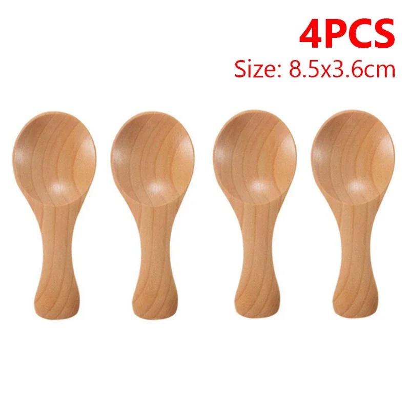 4/2/1pcs Mini Wooden Spoons Kitchen Spice Condiment Spoon Coffee Sugar Teaspoons Kids Short Handle Wood Scoops Home Tableware4