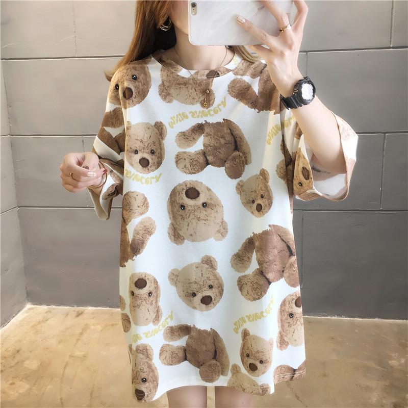 Летние женские забавные мультяшные футболки с принтом медведя, большие графические футболки, розовые топы y2k, модная футболка в стиле Харадзюку, уличная одежда унисекс