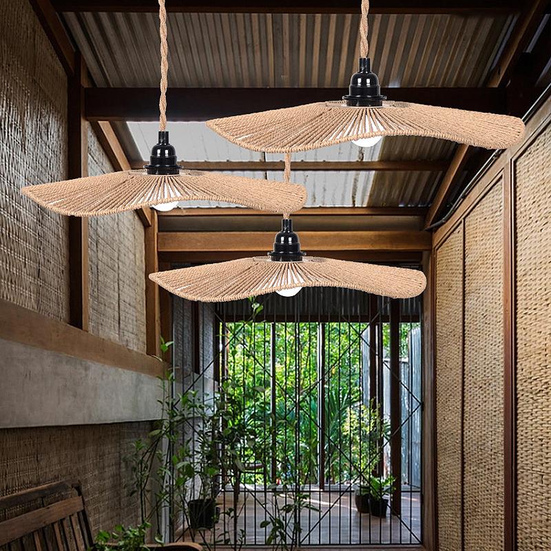 Барная бумажная веревка из ротанга, плетеный абажур ручной работы без лампочек, подвесной светильник в форме диска
