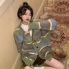 V-neck Japanese lazy style retro striped sweater jacket women's new autumn and winter loose and thin knitted cardigan