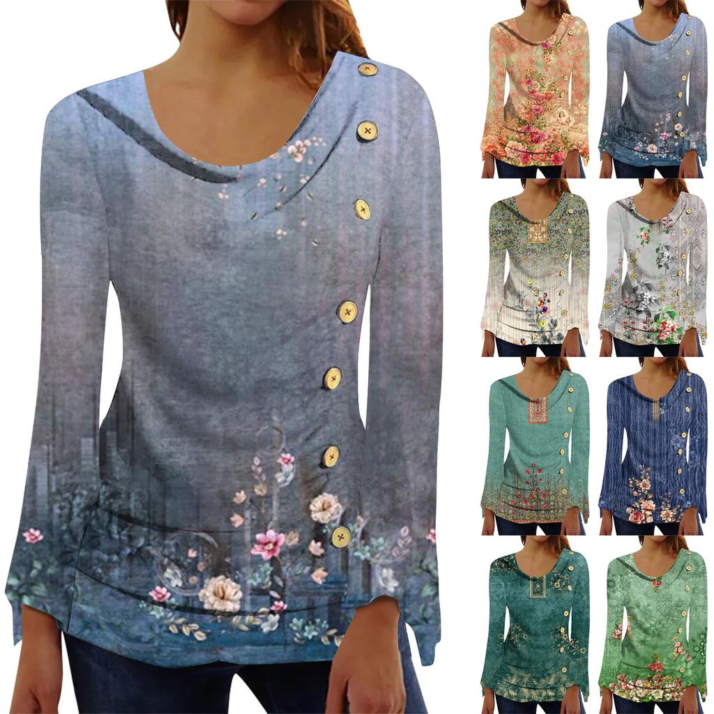 Женский повседневный модный плиссированный топ с длинным рукавом и принтом на пуговицах