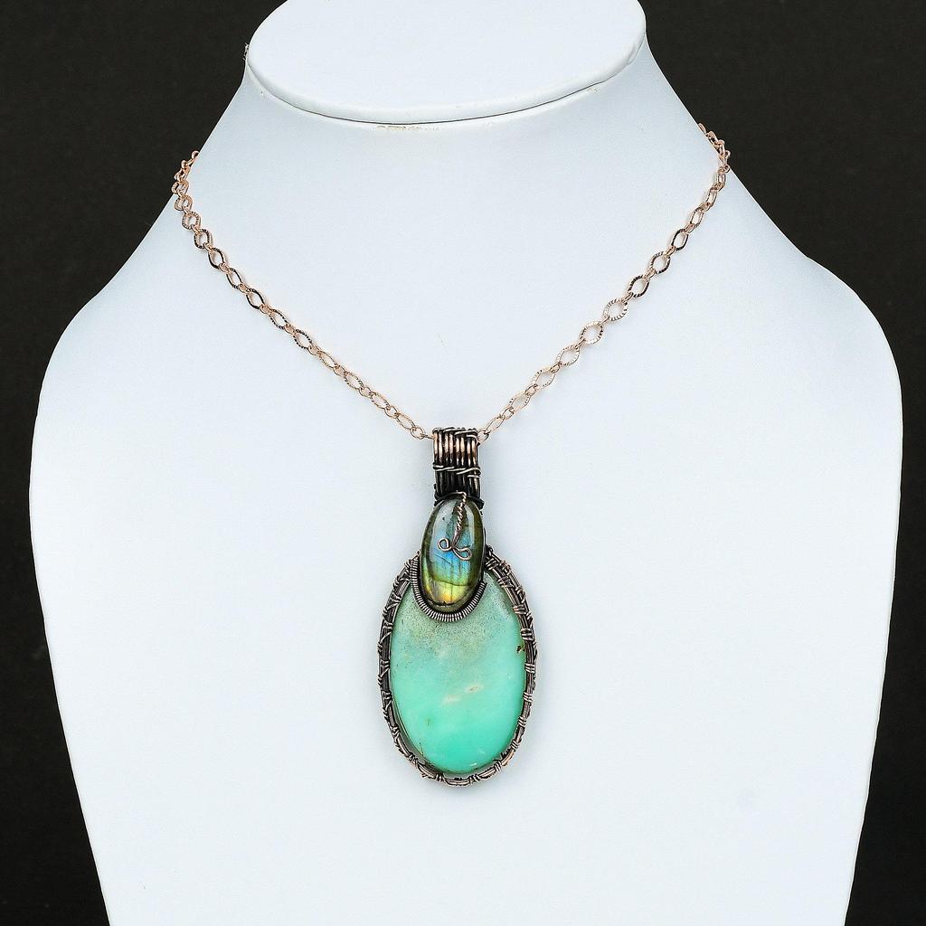 Подвеска с хризопразом, медная проволока, кулон, ювелирное изделие из лабрадорита, подарок для нее, кулон ручной работы, драгоценный камень, медные украшения, кулон из проволочной обмотки