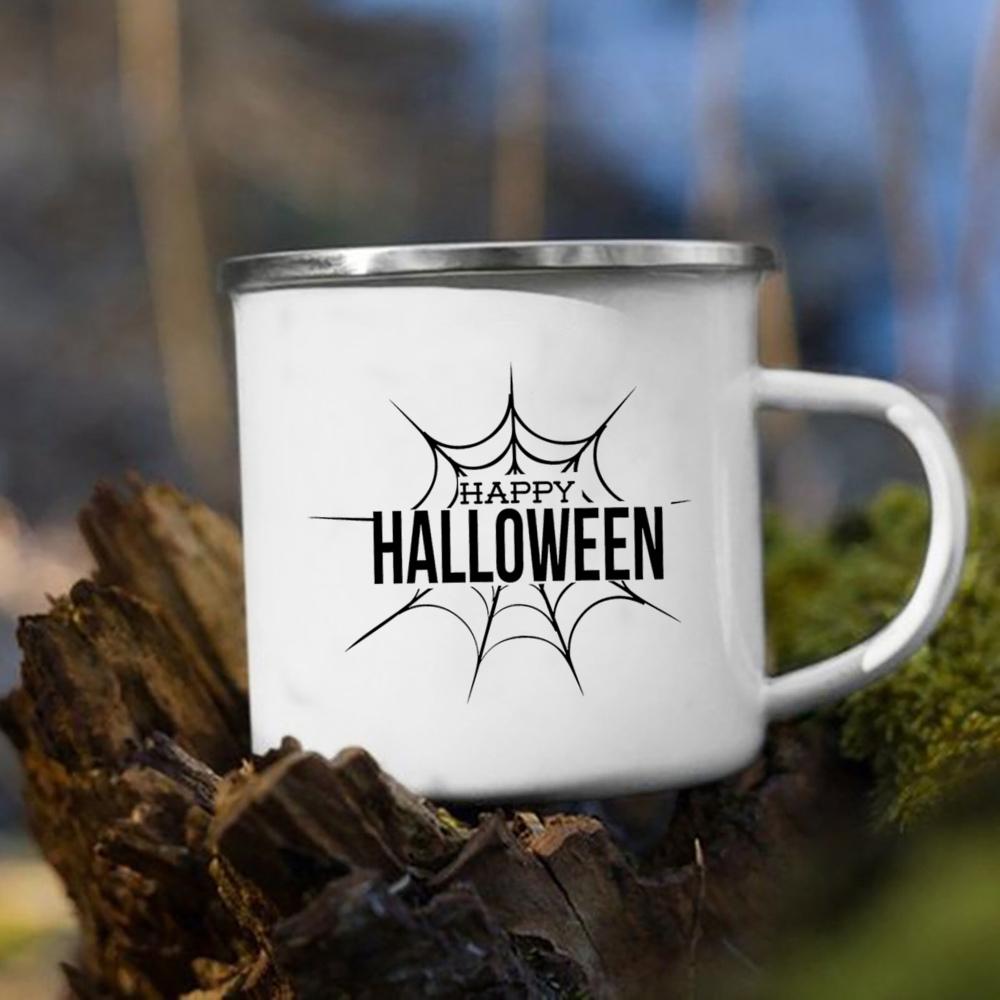 Witch Pumpkin Printing Mug Retro Halloween Enamel Handle Cups Coffee Tea Milk Mugs Party Kitchen Decorate Fun Gift for Children