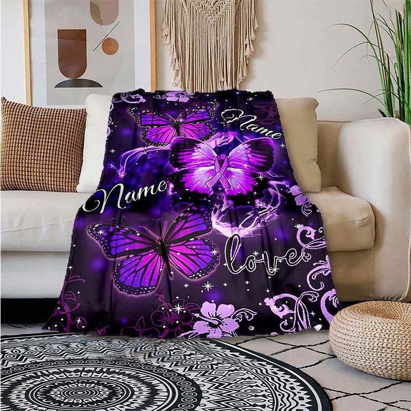 Purple Butterfly Customize Your Name Outdoor Blanket Used For Chair Office Sofa Bed Camping Soft And Warm Giving Friends And Relatives Birthday
