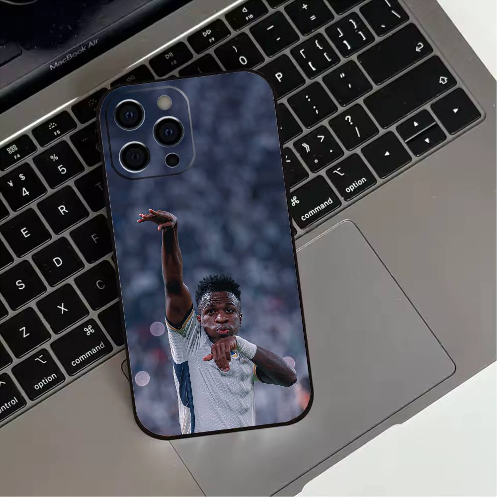 Football Player V-VINI J-JR Phone Case For iPhone 17,16,15,14,13,12,11 Plus,Pro Max,XS,Soft Silicone Black Cover