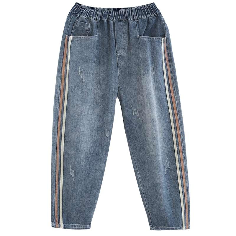 Светло-голубые мешковатые джинсы-шаровары Mom Elastic Capri Denim Брюки Модные панталоны