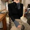 [Пряжа с сердечником] Контрастный полуводолазка вязаный свитер ленивый стиль свитер женский осенне-зимний внутренний слой базовый универсальный
