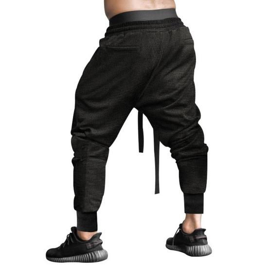 Spring Fall Men Harem Pants Loose Drawstring Elastic Waist Pockets Ankle-banded Solid Color Sport