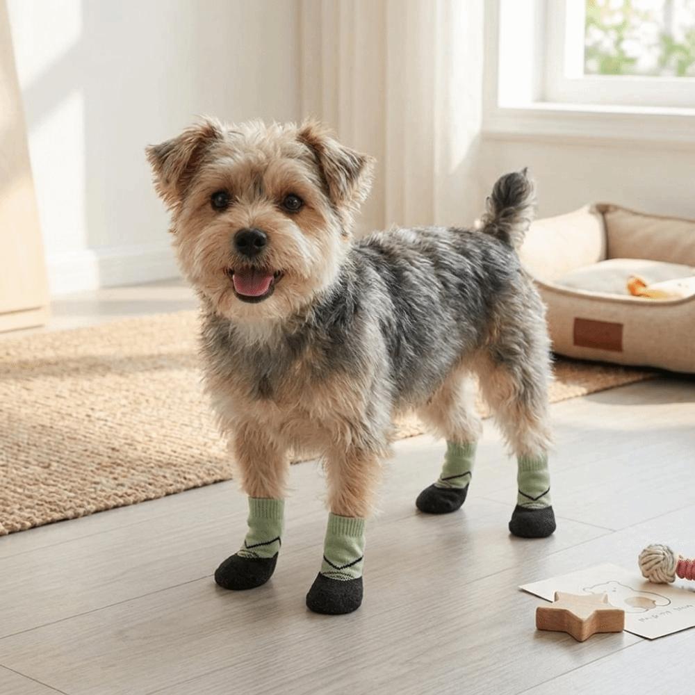 4PCS Breathable Non-slip Dog Shoes Waterproof Pet Paw Protector Soft Pet Knitted Socks Walking