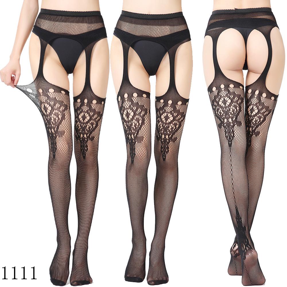 Sexy Elastic Fishnet Stockings with Garter Belt - Women's Open Crotch Fine Mesh Anti-Slip