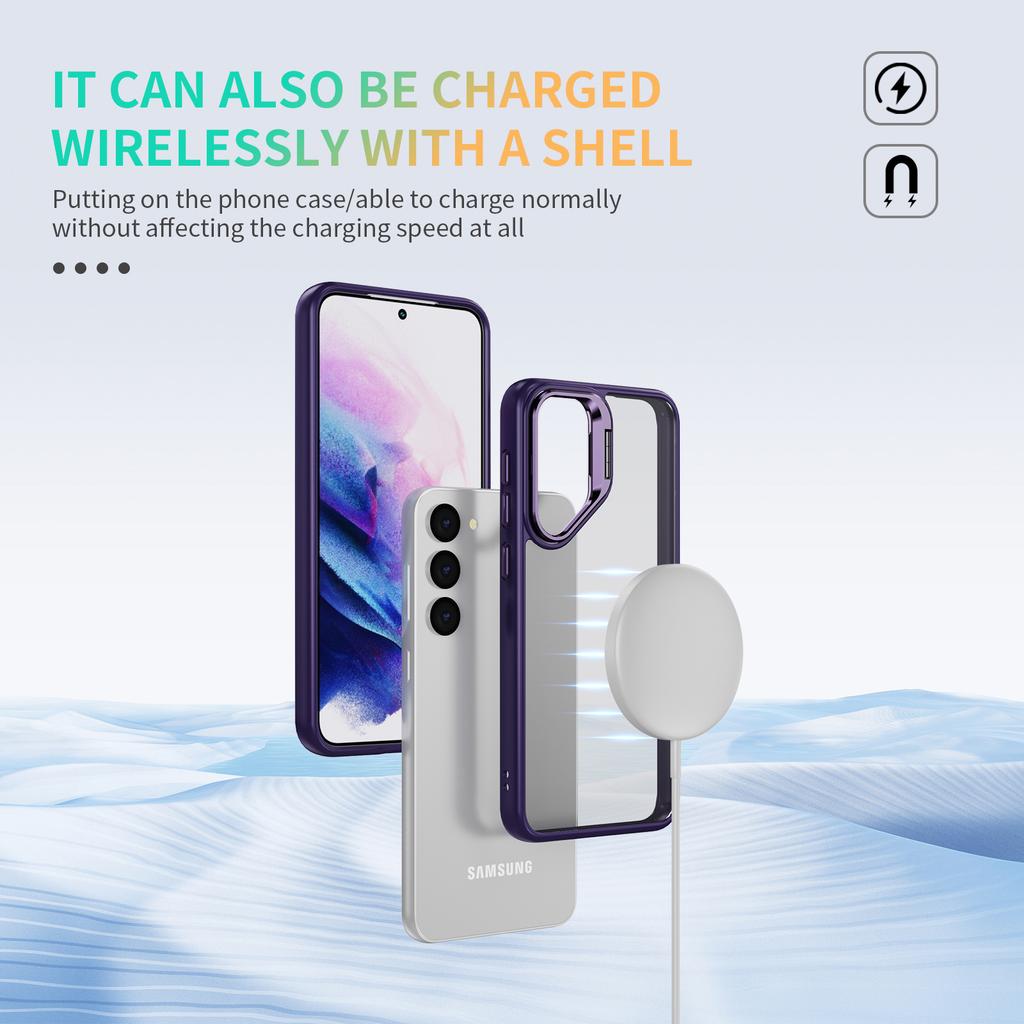 For Samsung Galaxy S23+ Case Lens Frame Kickstand TPU + Acrylic Protective Phone Cover