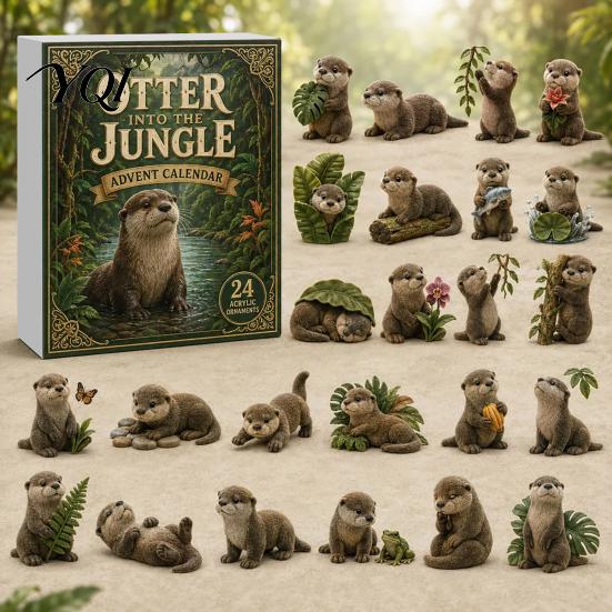 Creative Gift for Friends Otters Advent Calendars 2026, 24 Days 2D Flat Acrylic Ornaments Christmas Winter Holiday Collectibles Countdown Calendar,