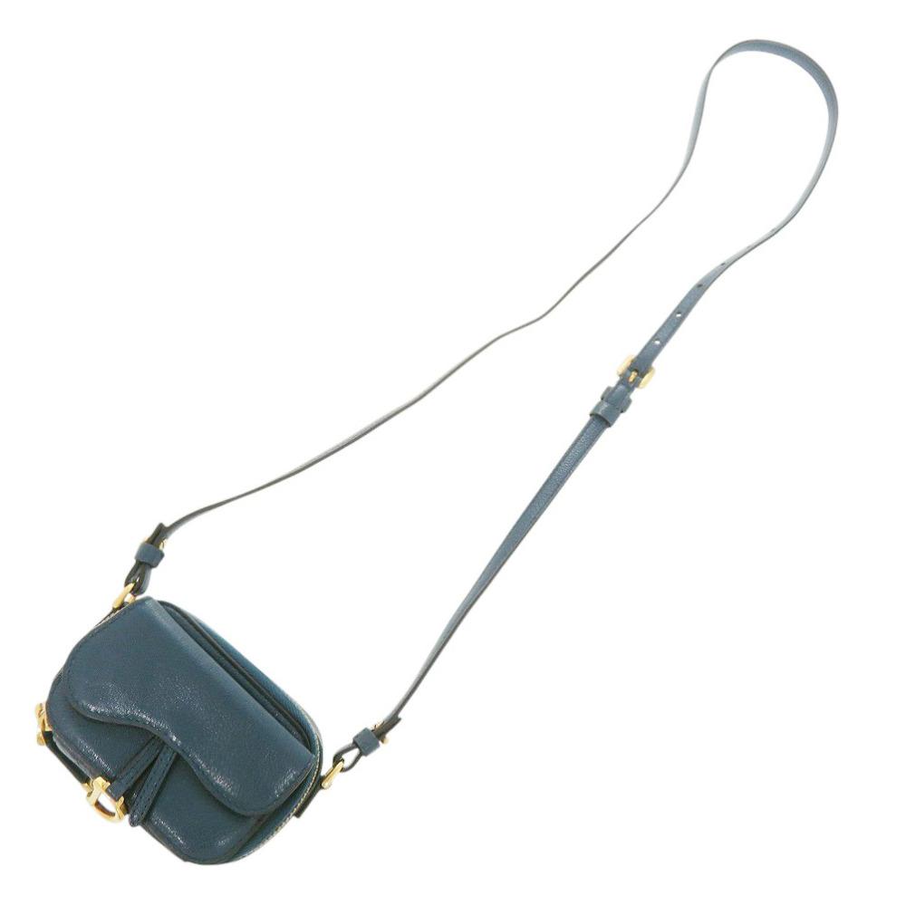 Used AUTHENTIC Dior 43 MA 0261 Mini Saddle Shoulder Bag blue Leather