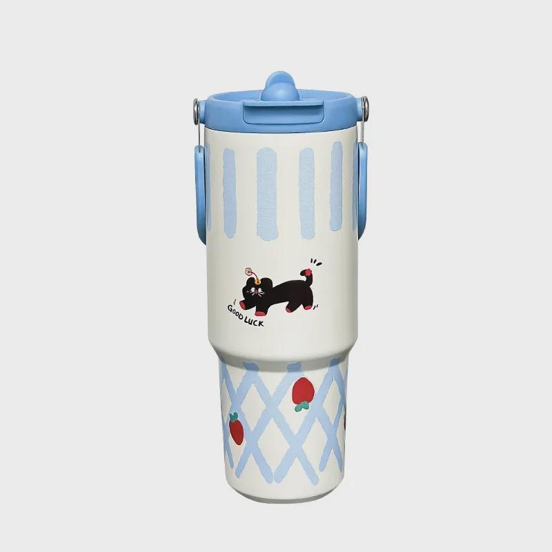 Термос с трубочкой и большой емкостью 2024 для девочек — стильная дорожная и гигантская ледяная чашка