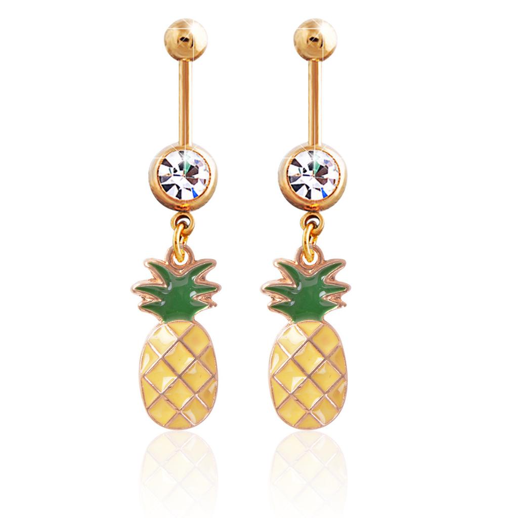 Fashion Puncture Decoration Belly Button Inlaid Diamond Stainless Steel Pineapple Belly Navel Nail Navel Buckle