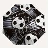 Soccer Ball Pattern Automatic Folding Umbrella  8 Ribs, Durable Iron Frame, Bright Color Pattern Compact Travel Umbrella, Suitable for Outdo