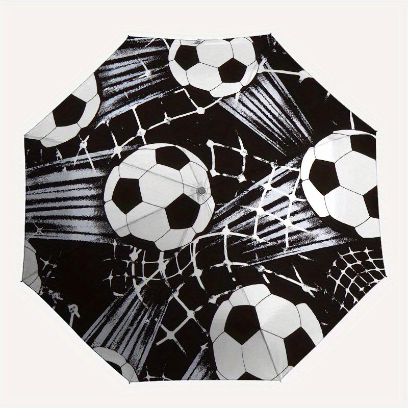 Soccer Ball Pattern Automatic Folding Umbrella 8 Ribs, Durable Iron Frame, Bright Color Pattern Compact Travel Umbrella, Suitable for Outdo