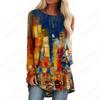 Graffiti 3d Print T-shirts Women Fashion Long Sleeve T-shirt Color Block Print Tops Tees Casual Long Tops Lady Clothes Patchwork