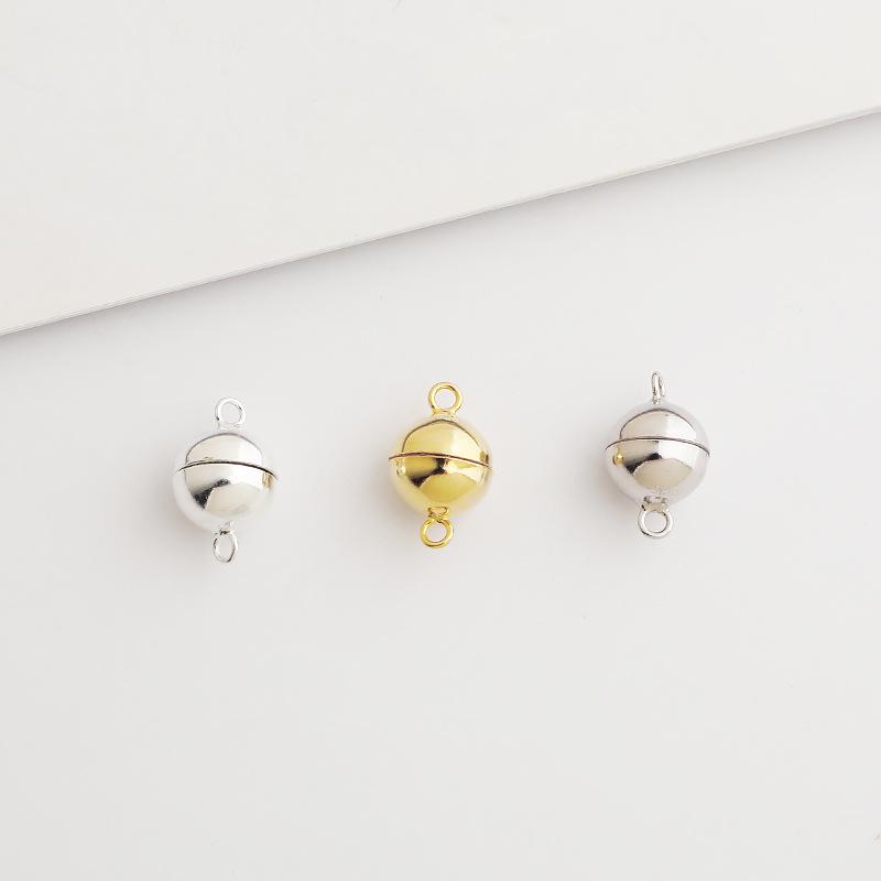 Браслет/Ожерелье из стерлингового серебра 925 пробы ручной работы DIY с жемчугом и гладким сферическим двойным кольцом на магнитной застежке