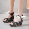 Floral Print Wedge Sandals Lace Bow Decorate Platform Sandals Women Summer Comfortable Open Toe Dressy Shoes Woman Trend