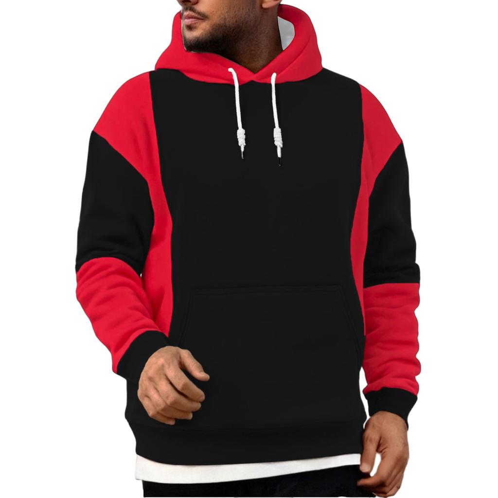 Men's Patchwork Color Block Long Sleeved Casual Hooded Sweatshirt