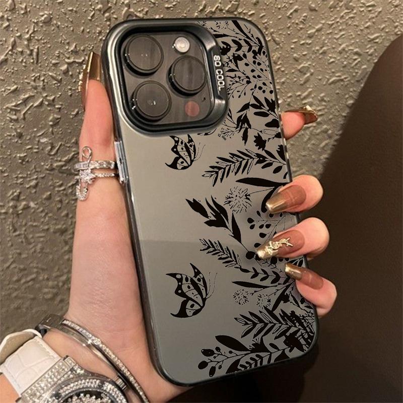 Luxury Lace Florals Pattern Phone Case For iPhone 15 14 13 12 11 16 Pro Max 7 Plus X Shockproof Electroplated Lens Bumper Cover