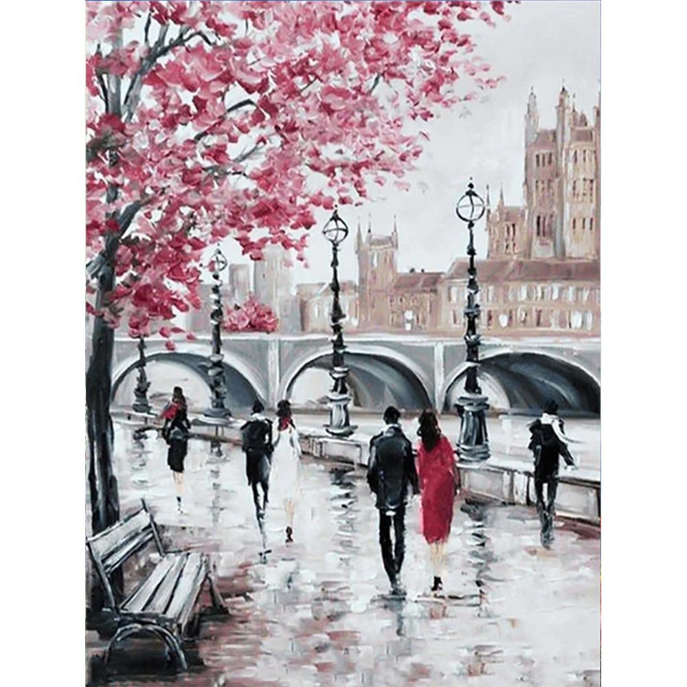 5D Алмазная вышивка с полной дрелью, вышивка крестиком, уличная алмазная живопись, пейзажная мозаика, Эйфелева башня, ремесленный домашний декор