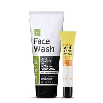 Средство для умывания лица Acne Control - с нимом и древесным углем - 200 г - контроль жирности, предотвращение акне и гель против пятен от акне - 15 мл