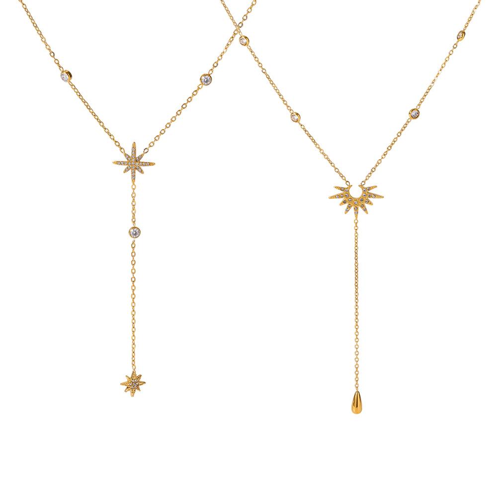 Hot Sale Diamond-encrusted Octagram Stainless Steel Y-Chain Plated 18K Gold Waterproof Necklace Light Luxury Premium Accessories Women