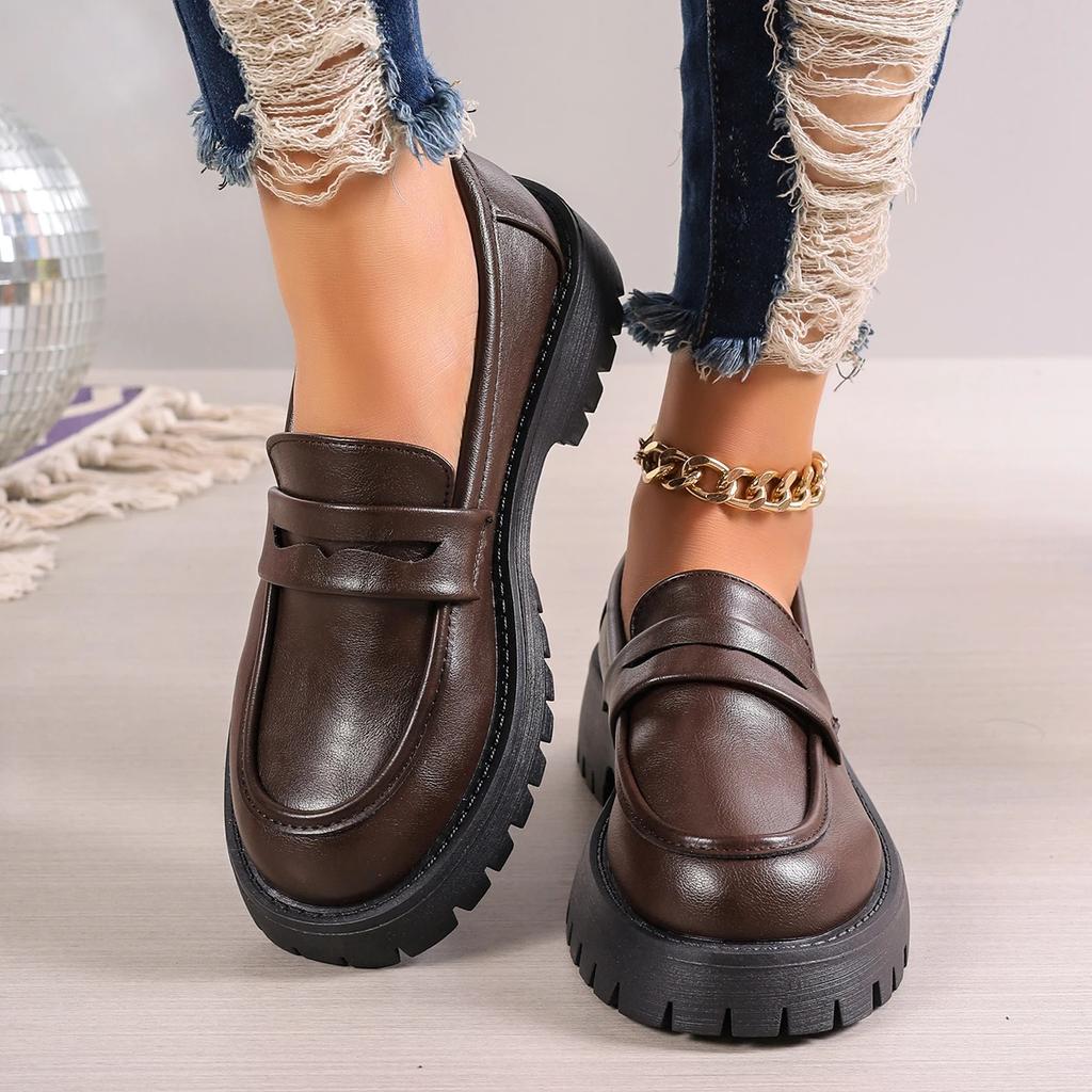 2024 Shoes Women PU Leather Loafers Women British Style Platform Shoes Office Ladies Light Casual Designer Shoe Zapatos De Mujer