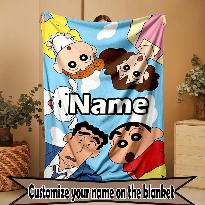Custom Name Personalized Crayon Shin Print Blanket, Home Decor, Bedroom, Sofa, Camping, Couch, Gifts for Birthday ChristmasEnthusiasts